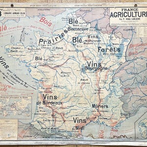 France Agriculture Industrie / Industry - Très ancienne carte scolaire Vidal-Lablache 8, 1920 - Very old school map