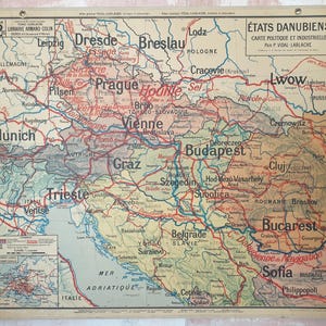 Stati danubiani / Ungheria, Austria, Jugoslavia - Mappa della vecchia scuola Vidal-Lablache 32, T13, 1920 / Mappa della vecchia scuola