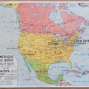 Amérique Nord et Sud / South and North America - Ancienne carte scolaire Delagrave 15-16, 1940  / Old school map