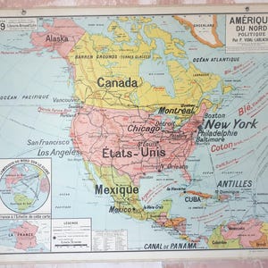 Amérique Nord, Etats-Unis / America, United States - Ancienne carte scolaire Vidal-Lablache 19,  1940 / Old school map