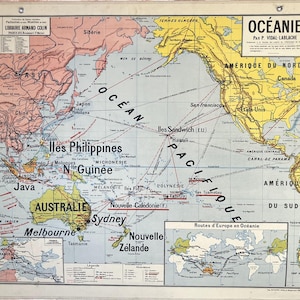 Oceania / Oceania, Australia - Mappa della vecchia scuola Vidal-Lablache 21, 1930 / Mappa della vecchia scuola