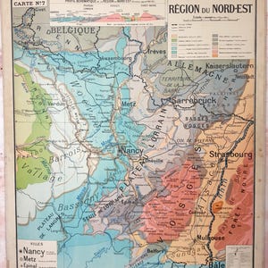 France, Nord-Est, Alsace Lorraine /  North-East - Ancienne carte scolaire Hatier Kaeppelin 7, 1940 / Old school map