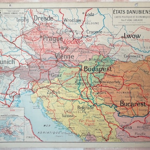 Stati danubiani / Ungheria, Austria, Jugoslavia - Mappa della vecchia scuola Vidal-Lablache 32, T19, 1940 / Mappa della vecchia scuola