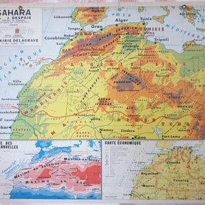 Algeria, Sahara / Algeria (Maghreb) - Mappa della vecchia scuola Delagrave Gibert 23-24, 1930 / Mappa della vecchia scuola
