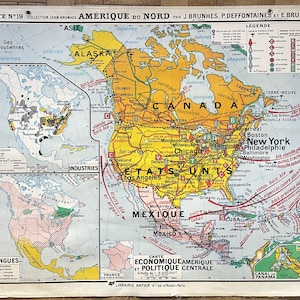 Nord America, Stati Uniti / America, Stati Uniti - Mappa vecchia scuola Hatier 19, 1950 / Mappa vecchia scuola
