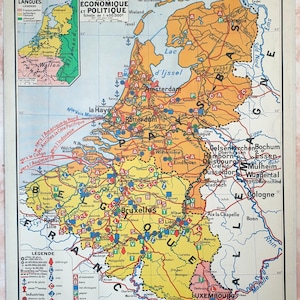 Benelux (Belgique, Pays-Bas, Luxembourg) / Belgium, Netherlands - Ancienne carte scolaire Hatier 59, 1950 / Old school map