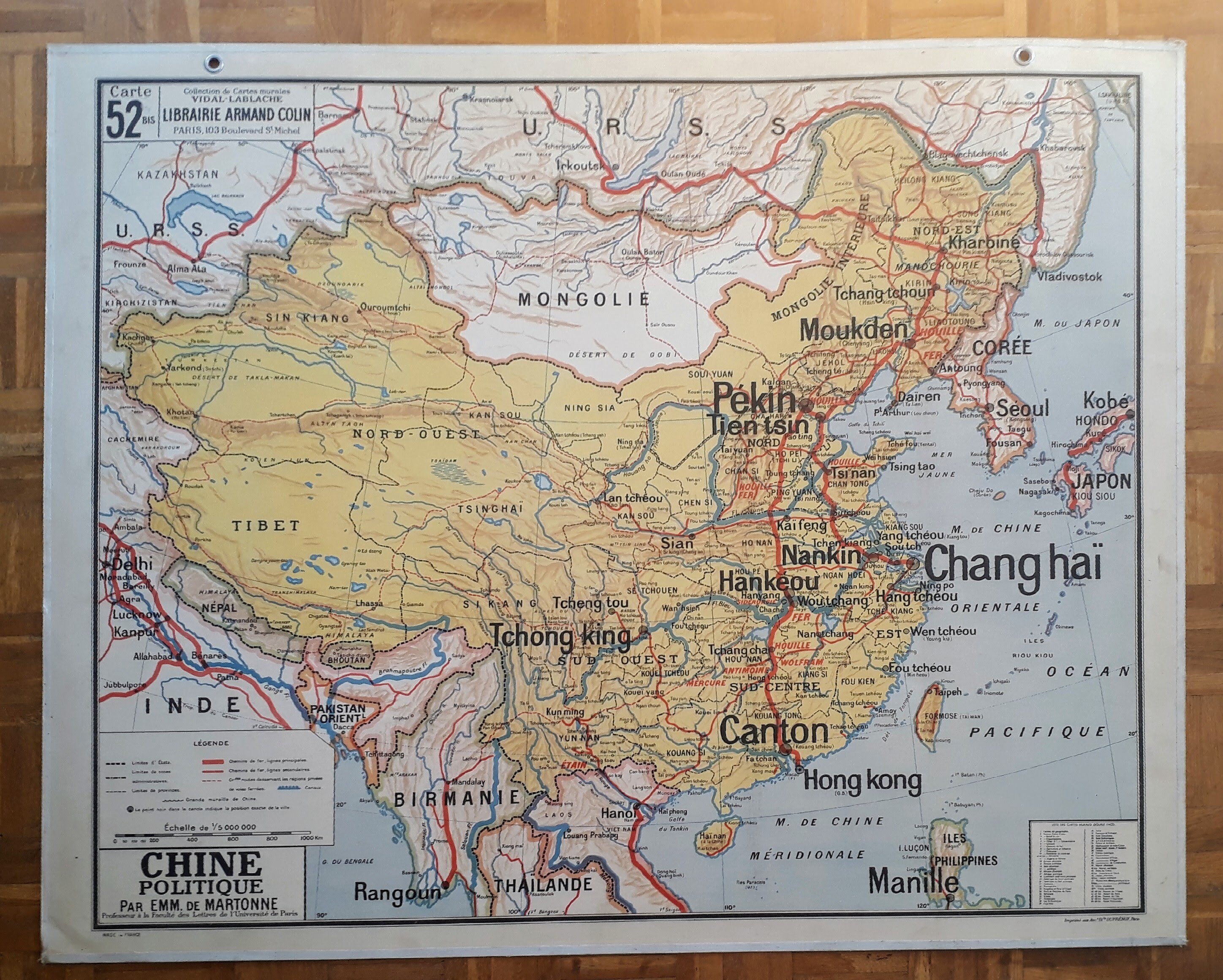 Chine Politique/China - Ancienne Carte Vidal-Lablache 52, 1950 Old School Map