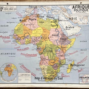 Afrique politique, colonies / Africa - Ancienne carte scolaire Vidal-Lablache 17, 1950 - Old school map