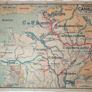 Canali della Francia / Canali, fiumi, corsi d'acqua - Mappa della vecchia scuola Vidal-Lablache 6, 1920 - Mappa della vecchia scuola