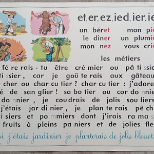 Reading, sounds, letters, syllables, words - Old MDI school poster, 1960 / Old school posters