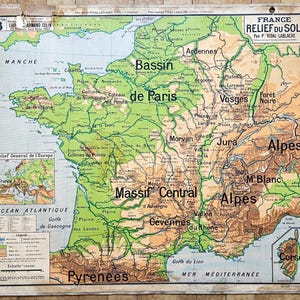 France relief / Physical - Ancienne carte scolaire Vidal-Lablache 3, 1930 - Old school map