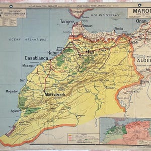 Maroc physique et politique / Morocco - Ancienne carte scolaire Vidal Lablache, 44, 1930 - Old school map