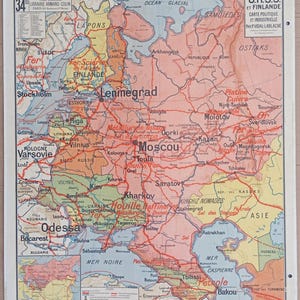 URSS, Russie, Finlande / USSR, Russia, Finland - Ancienne carte scolaire Vidal-Lablache 34, T27, 1930 / Old school map