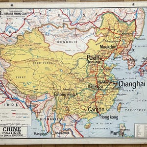 Cina, Asia - Mappa della vecchia scuola Vidal-Lablache 52, 1950 / Mappa della vecchia scuola