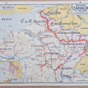 France Canaux / Canals, rivers, waterways - Ancienne carte scolaire Vidal-Lablache 6, 1940 - Old school map