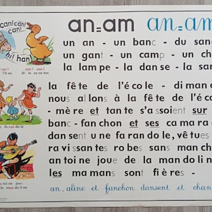 Reading, sounds, letters, syllables, words - Old MDI school poster, 1960 / Old school posters