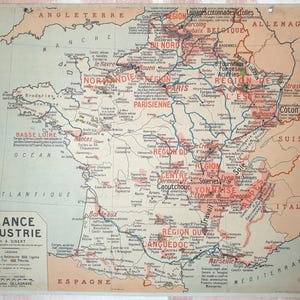 France Industrie / Industry - Ancienne carte scolaire Delagrave Gibert 3, 1940 / Old school map