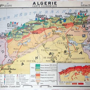 Algérie, Afrique Nord, Maghreb / Algeria, North Africa- Ancienne carte scolaire Hachette 23, 1950 / Old school map