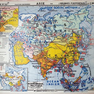 Asie politique / Asia - Ancienne carte scolaire Hatier Brunhes 22, 1950 / Old school map