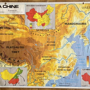 Cina, Asia, economica e fisica - Mappa della vecchia scuola MDI, 1980 / Mappa della vecchia scuola