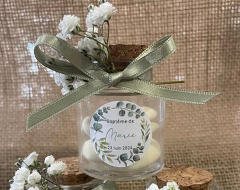 Jar of sage green gypsophila eucalyptus sweets