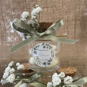 Pot à dragées eucalyptus gypsophile vert sauge