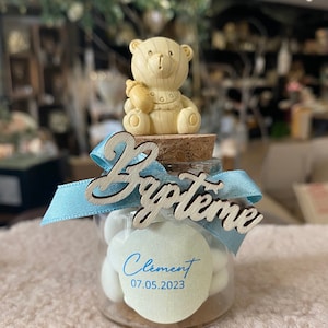 Pot à dragées baptême ourson, éléphant ou hibou