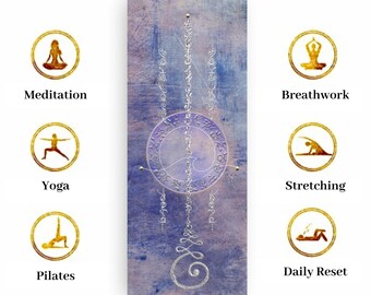 Amethyst &#39;&#39;Alignment Mat&#39;&#39;, Encoded with Light codes, Natural rubber Yoga mat incl Strap
