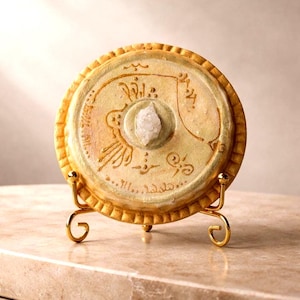 Ancient Light Code Artifact with Quartz Crystal – Handmade Organic Gold Mineral Sculpture – Sacred Geometry Art – “The Ancient Ones” Series