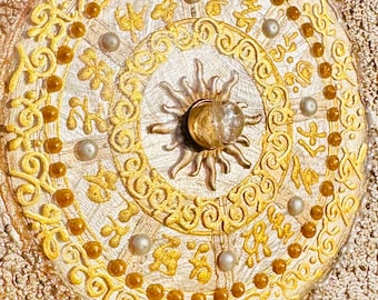 Activation Portal ''Sacred SunDisc'' Your Inner Sun Activation Portal, encoded with lightcodes and source frequencies, Ø14cm incl Goldstand