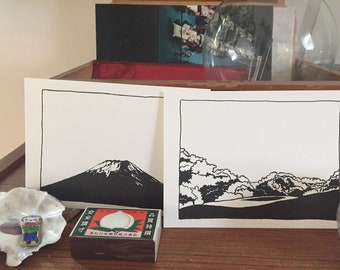 ansichtkaart set ansichtkaarten Japan Mount Fuji tekening Teshima Gallery reizen riso banaan vezel papier