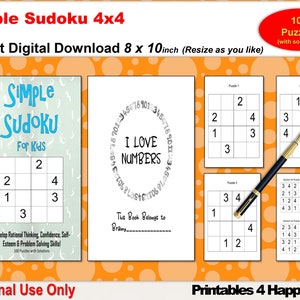 Sudoku For Kids or Beginners, Easy 4x4 Sudoku, 100 Puzzles with Solutions, First Sudoku, Learn Sudoku, Instant Printable