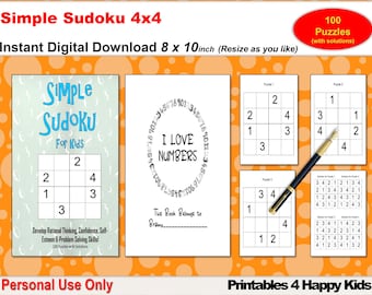 sudoku for kids or beginners easy 4x4 sudoku 100 puzzles etsy