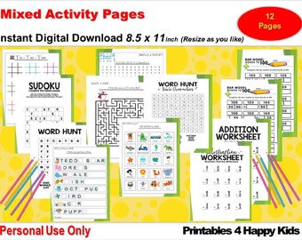 Activity Pages for Kids with Different Puzzles