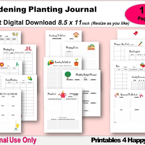 Gardening Planting Journal, Printable PDF, Gardening Planner, Kitchen Herb Garden  and Vegetable & Fruit  Growing Notebook