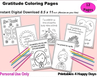 Printable Coloring Pages, Gratitude Journal Coloring, Adult Teen Coloring Pages, Give Thanks, Instant Download PDF
