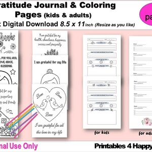 Gratitude Journal and Coloring Pages, Adult Coloring Book Instant Download, Kids Coloring Pages, Printable Coloring