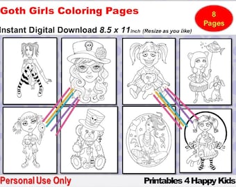 Gothic Coloring Pages, Printables, Teen Goth, Cool Coloring Sheets, Unique Coloring Pages, Older Kids, Adults