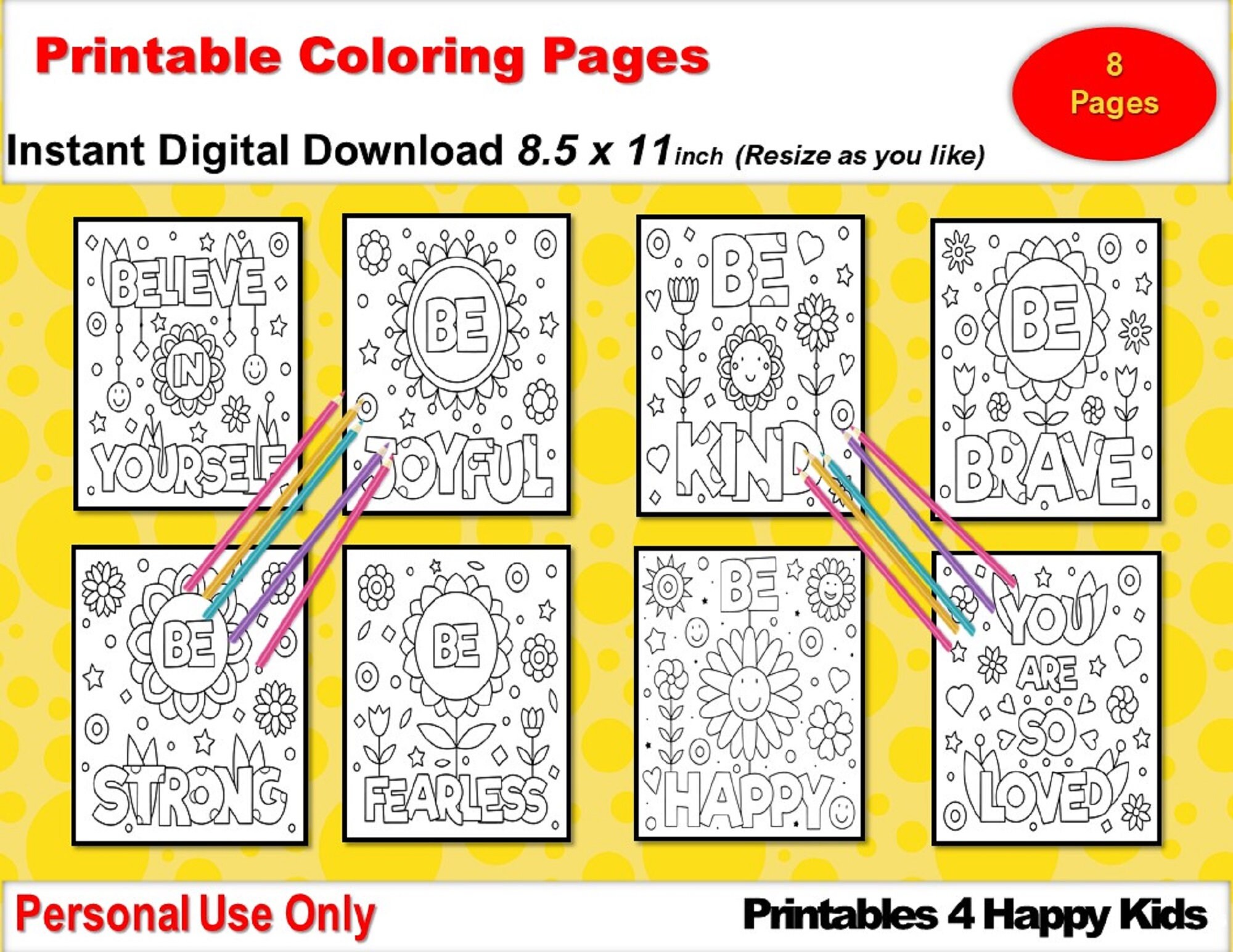 Inspirational PDF Coloring Pages, Positive Message Printable, Self