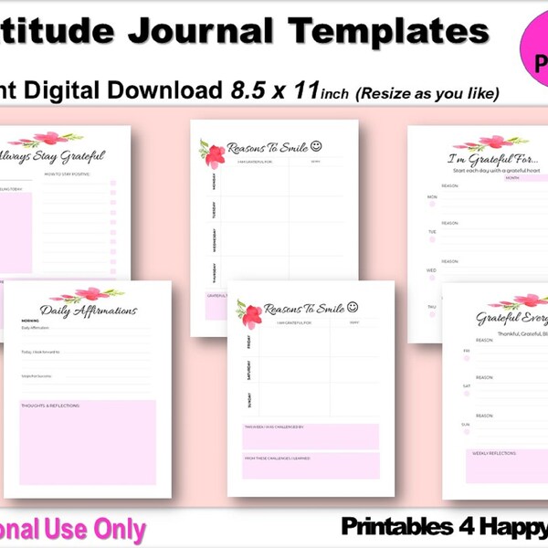 Positive Affirmation Journal Template, Gratitude Journal Pages,  Printable Happiness Planner, Instant Download