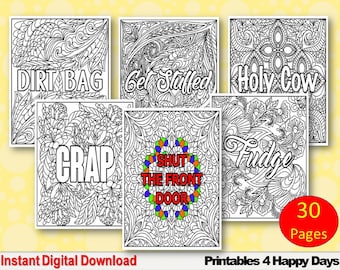 Clean Swear Words, Adult Swear Coloring Book Printable,  Instant Download Adult Coloring Book, Instant Print Clean Cuss Word Coloring