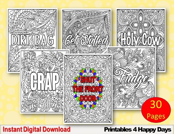 Clean Swear Words, Adult Swear Coloring Book Printable, Instant