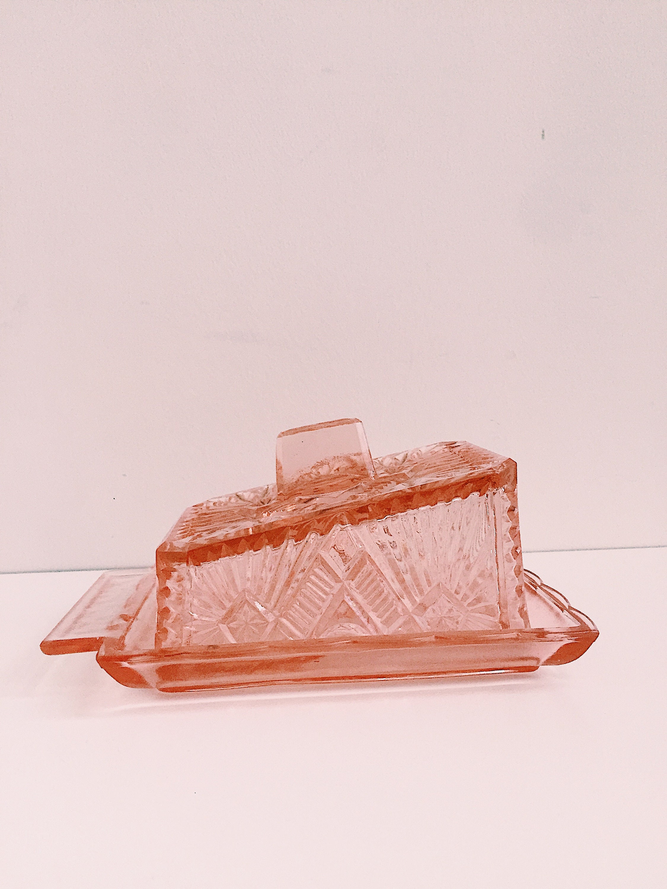 Vintage Pink Glass Butter Dish Etsy