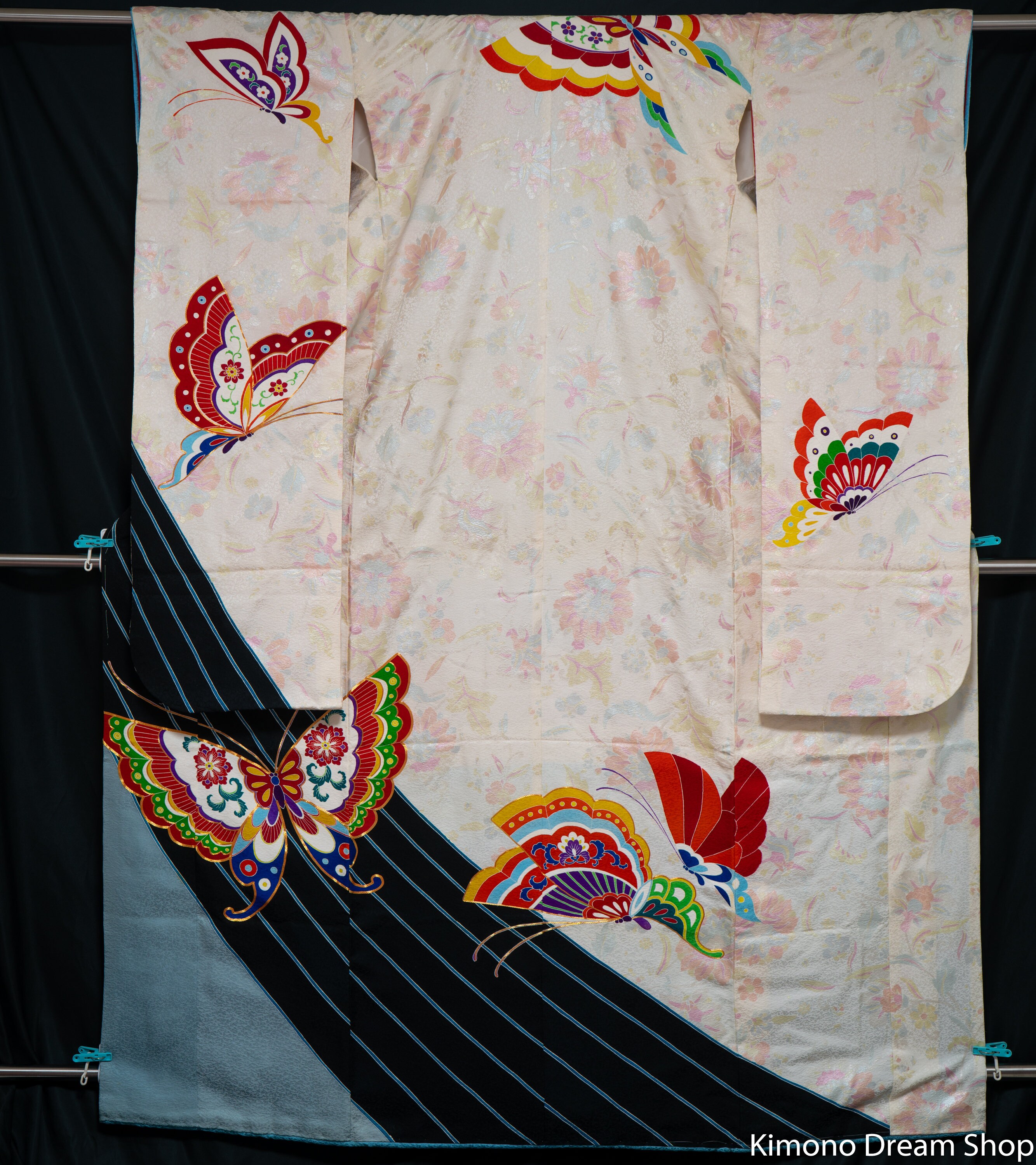 Colorful Butterflies Uchikake Wedding Kimono Long Japanese Bridal Dress Gown Herons In Fabric Weaving Irouchikake Vintage Silk Formal