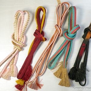 High Quality Silk Hiragumi Obijime Set - Five Cords for Obi - Traditional Japanese Accessory - Red, Pink, Gold, Baby Blue, Black, Brown