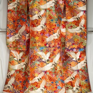 Cranes Flying Amongst Plum Blossoms & Ocean Waves Irouchikake - Vintage Silk Japanese Wedding Kimono - Purple, Green, Red Uchikake