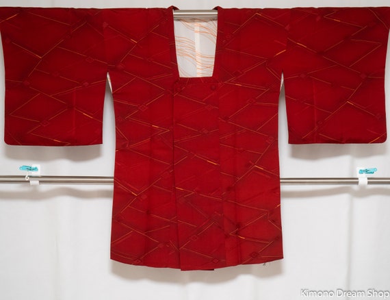 Red Silk Haori with Pocket - Vintage Kimono Jacket
