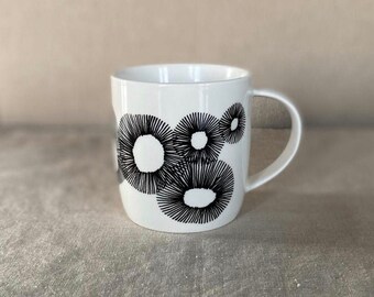 Hand painted ceramic mug porcelain coffee tea cup black and white unique art gift