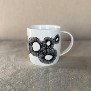 Hand painted ceramic mug porcelain coffee tea cup black and white unique art gift