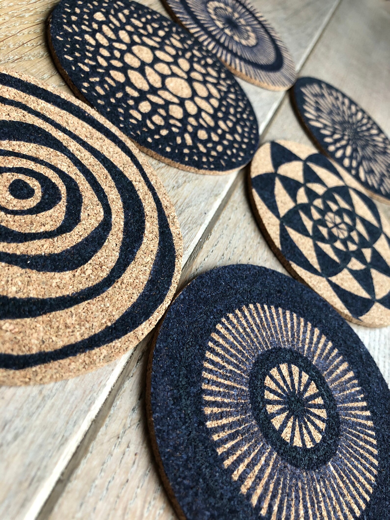 Hand Painted Cork Coasters Set Of 6 Natural Home Decoration Etsy UK